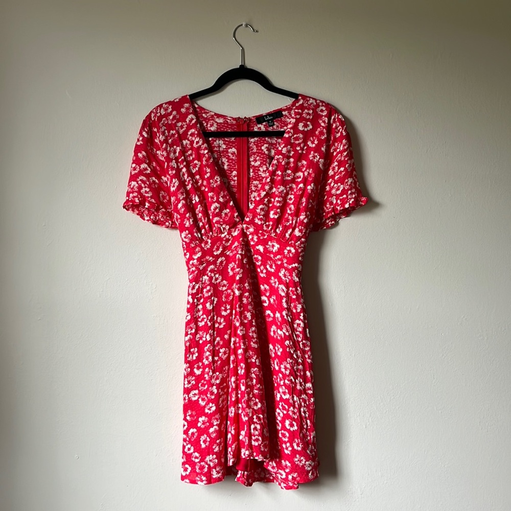 Red Flower Low V-Cut Dress